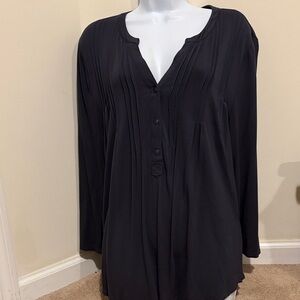Cable & Gauge Women's Slate Blue Flowy V-Neck Blouse in XL